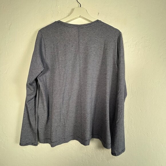 Lands' End Womens Blue Pinstripe V-Neck Long Sleeve Top Medium 10-12 Stretch - Picture 2 of 8